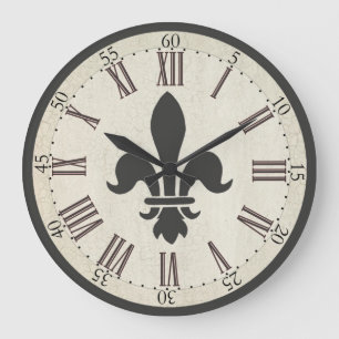 Redondo Grande Reloj de la flor de lis