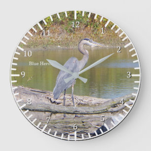 Redondo Grande Reloj de la garza azul