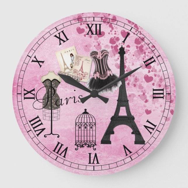 Redondo Grande Reloj de la moda de París moda Girly Pink (Anverso)