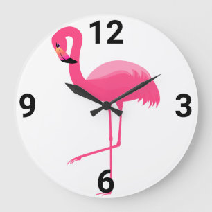 REDONDO GRANDE RELOJ DE LA PARED DE FLAMINGO BLANCO
