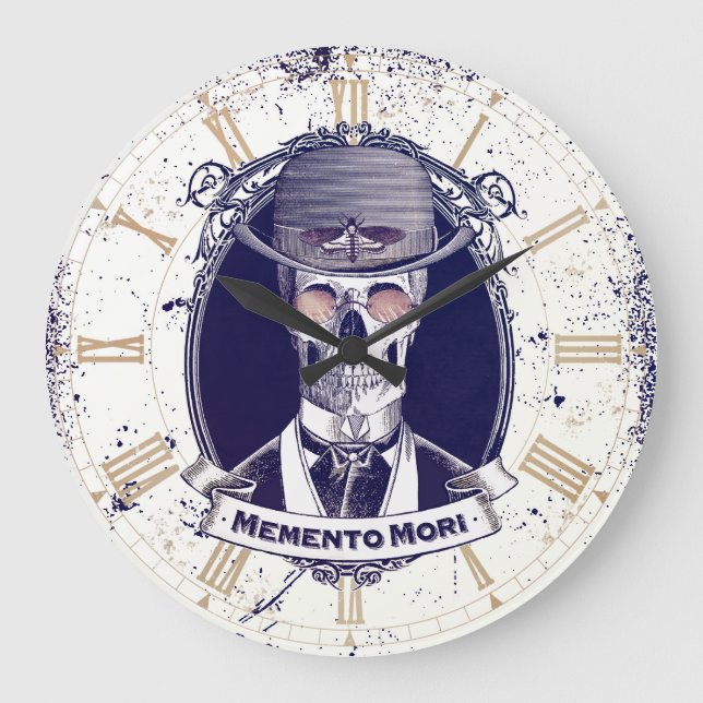 Redondo Grande Reloj de la pared de Skull Memento Mori (Anverso)