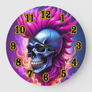 Redondo Grande Reloj de la pared del cráneo del Punk de inflamaci