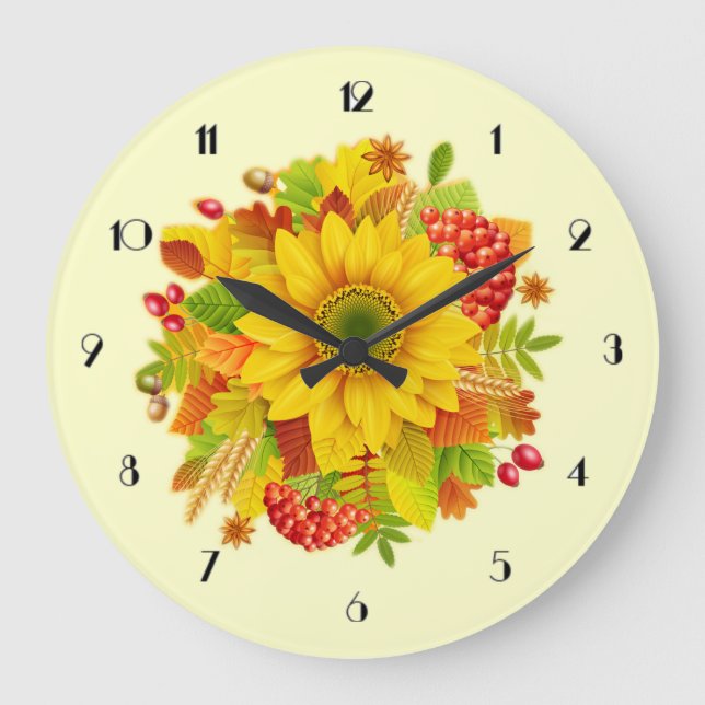 Redondo Grande Reloj de la pared del girasol del otoño (Anverso)