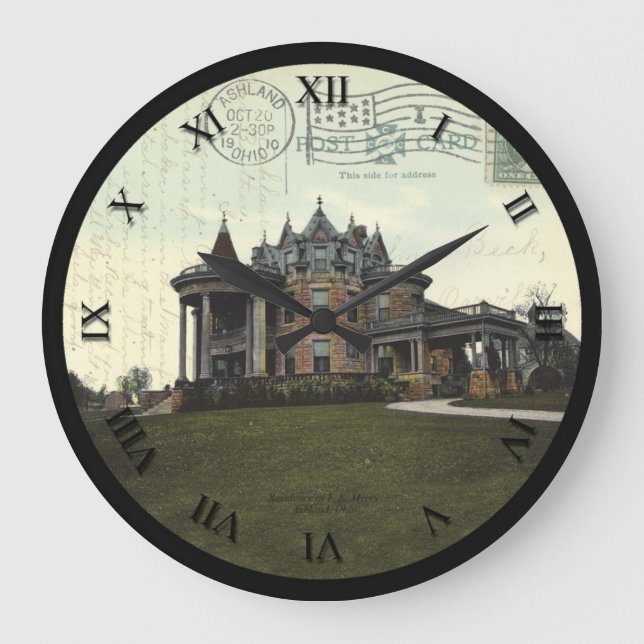Redondo Grande Reloj de la postal de Ashland Ohio - residencia (Anverso)