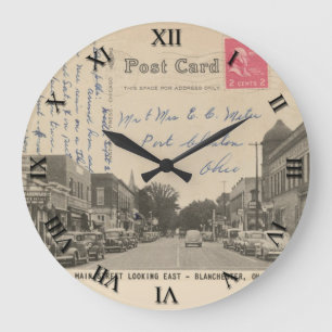 Redondo Grande Reloj de la postal de Blanchester Ohio - calle