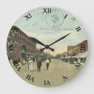 Redondo Grande Reloj de la postal de Carey Ohio - calle principal