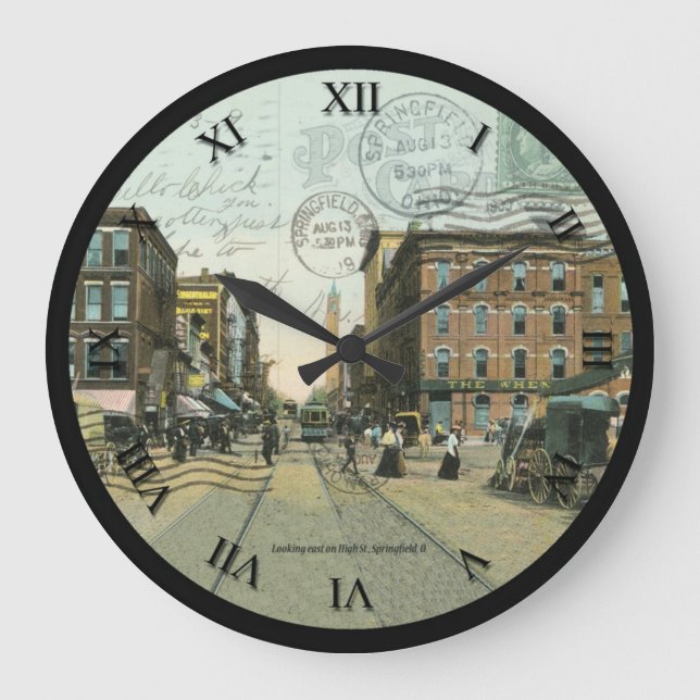 Redondo Grande Reloj de la postal de Springfield Ohio - alto St. (Anverso)
