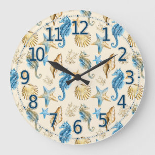 Redondo Grande Reloj de la vida marina, reloj bonito del vidrio