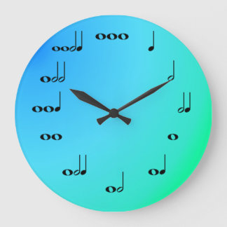 Redondo Grande Reloj de las notas musicales en azul y verde
