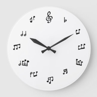 Redondo Grande Reloj de las notas musicales en el fondo blanco