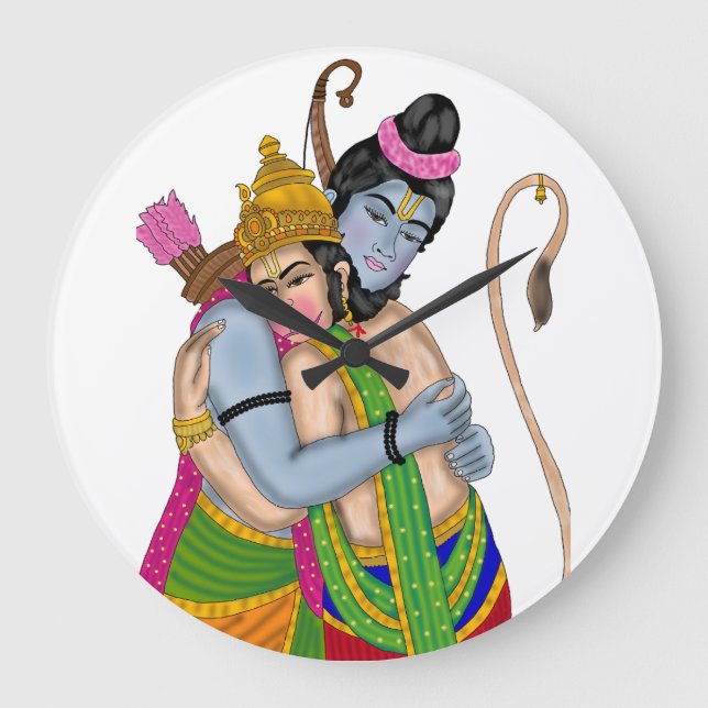 Redondo Grande Reloj de Lord Rama y Hanuman (Anverso)