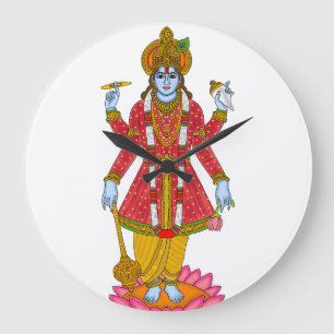 Redondo Grande Reloj de Lord Vishnu: Arte de Pared Divino y Decor