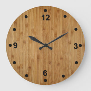 Redondo Grande Reloj de madera de bambú rústico de la mirada