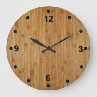 Redondo Grande Reloj de madera de bambú rústico de la mirada