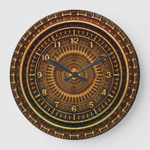 Redondo Grande Reloj de madera esculpida de Faux