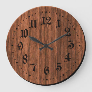 Redondo Grande Reloj de madera ruda marrón