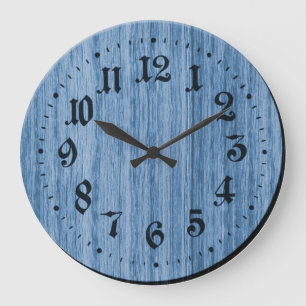 Redondo Grande Reloj de madera rústico azul