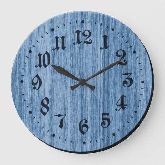 Redondo Grande Reloj de madera rústico azul (Anverso)