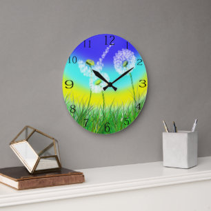 Redondo Grande Reloj de maleza de leña pintado con aceite,