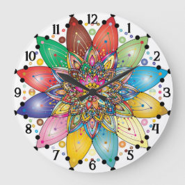 Redondo Grande Reloj de Mandala colorido con números árabes