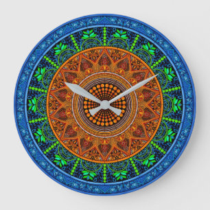 Redondo Grande Reloj de Mandala de Geometría Sagrada