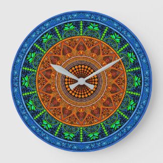 Redondo Grande Reloj de Mandala de Geometría Sagrada
