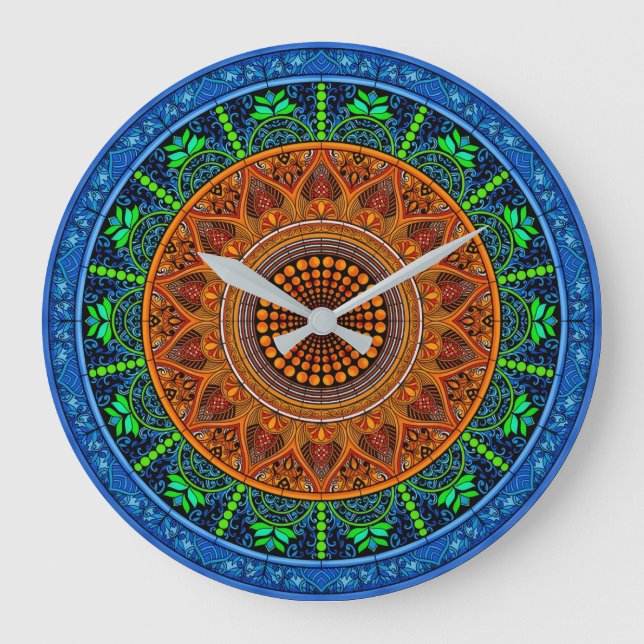 Redondo Grande Reloj de Mandala de Geometría Sagrada (Anverso)