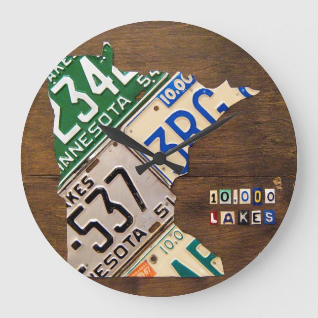 Redondo Grande Reloj de mapa de placa de licencia de Minnesota (Anverso)