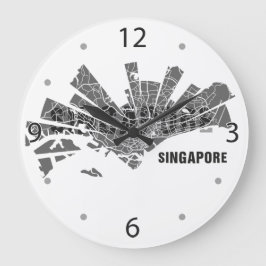 Redondo Grande Reloj de mapa de Singapur