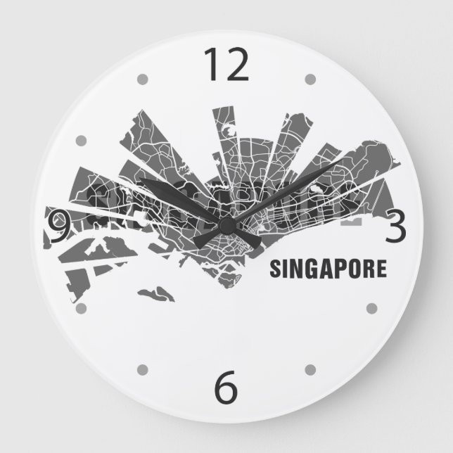 Redondo Grande Reloj de mapa de Singapur (Anverso)