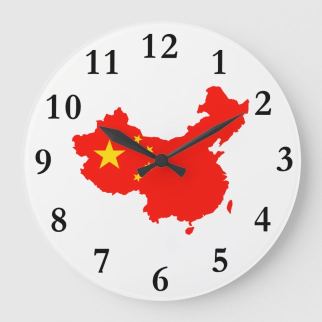 Redondo Grande Reloj de mapa y bandera de China (Anverso)