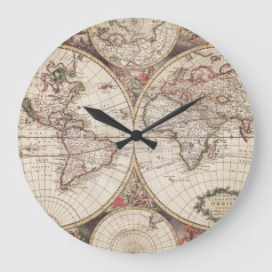 Redondo Grande Reloj de mapas del mundo antiguo