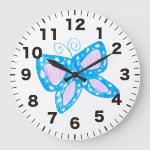 Redondo Grande Reloj de mariposa azul