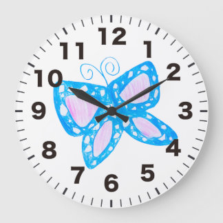 Redondo Grande Reloj de mariposa azul