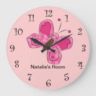 Redondo Grande Reloj de mariposa rosada