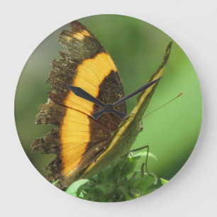 Redondo Grande Reloj de mariposa tropical amarillo y negro