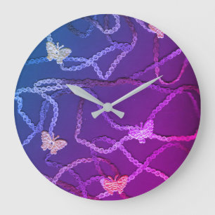 Redondo Grande Reloj de Mariposas Flotantes (Púrpura)
