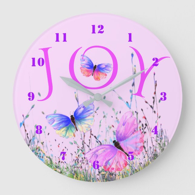 Redondo Grande Reloj de mariposas voladoras rosadas moradas - ale (Anverso)