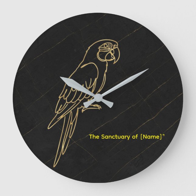 Redondo Grande Reloj de mármol de guacamayo dorado de lujo (Anverso)