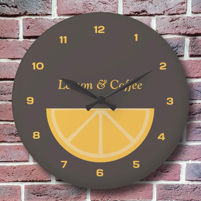 Redondo Grande Reloj de media rebanada de limón con números (Lemon Half-Slice Clock with Numbers)