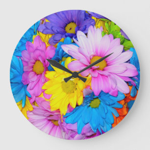 Redondo Grande Reloj de mezcla de flores de margarita