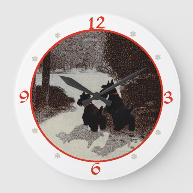Redondo Grande Reloj de Navidad de Terrier Escocés (Anverso)