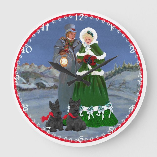 Redondo Grande Reloj de Navidad de Terriers Escoceses (Anverso)