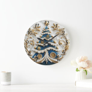 Redondo Grande Reloj de Navidades chisporroteantes con árbol.