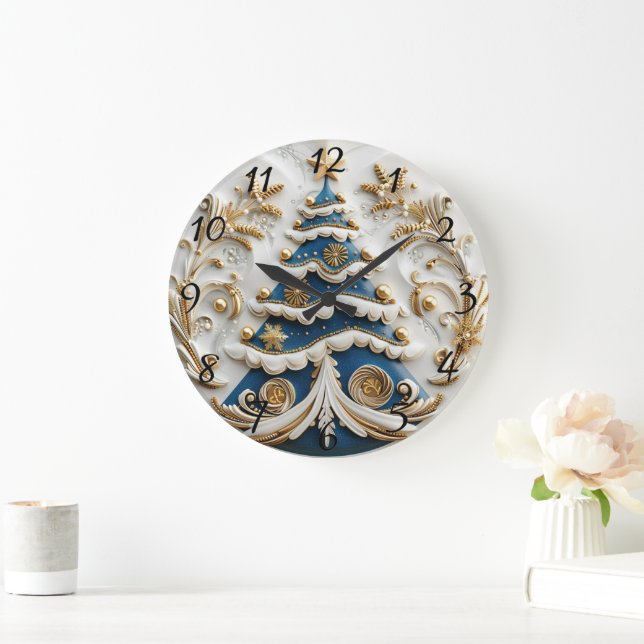 Redondo Grande Reloj de Navidades chisporroteantes con árbol. (Hogar)