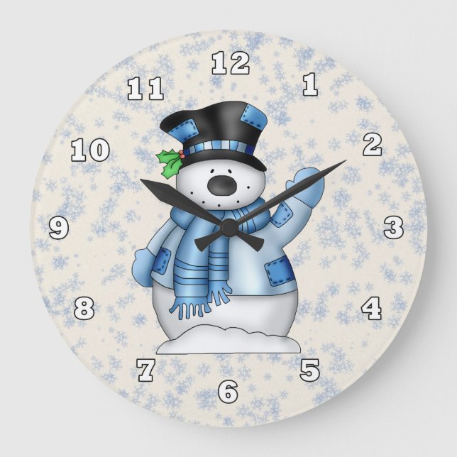 Redondo Grande Reloj de navidades Snowman (Anverso)