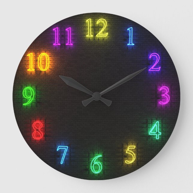 Redondo Grande Reloj de neón multicolor 3D (Anverso)