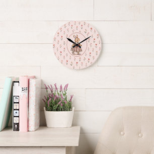 Redondo Grande Reloj de niña conejita vintage, reloj de bebé cone