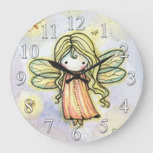 Redondo Grande Reloj de niñas hadas luciérnagas