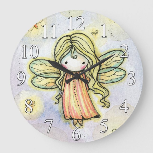Redondo Grande Reloj de niñas hadas luciérnagas (Anverso)